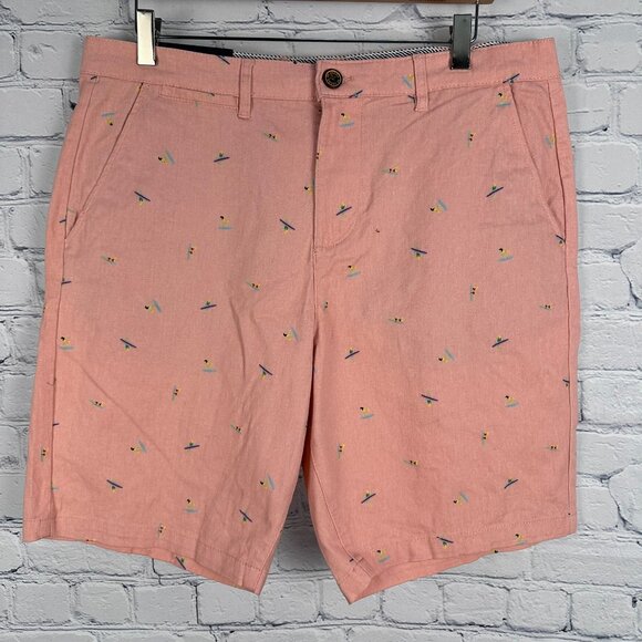 Jachs NY Bleeker Surfboard Surfer Print Stretch Chino Short, Size W33, Salmon - Picture 3 of 11